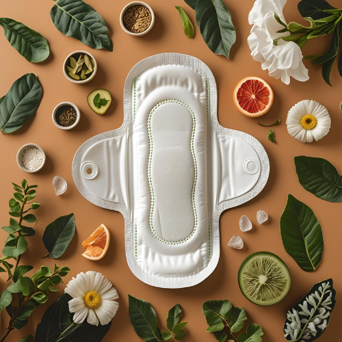 عبوة فوط صحية عضوية عالية الامتصاص بدون بلاستيك مع حماية تدوم 12 ساعة، مناسبة للنساء الباحثات عن الراحة والكرامة.
